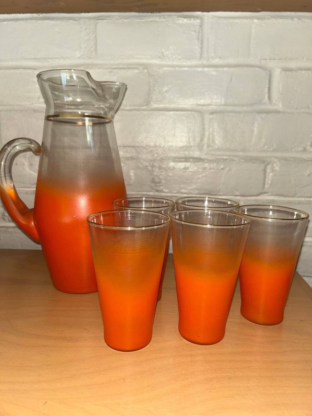 Vintage Orange Ombre Glass Pitcher and Tumblers Set - Stylish Home Dining